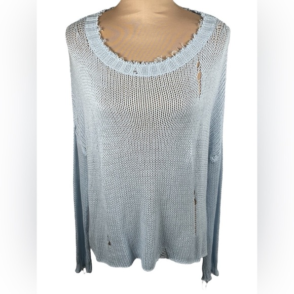 Wooden Ships Oliver Distressed Cotton Crew Light Blue Size Small/Medium - Picture 3 of 13